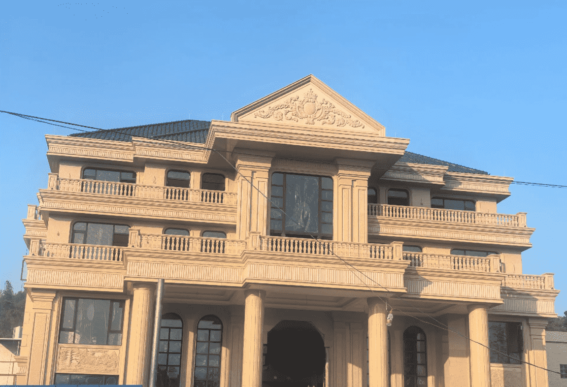 伊春黄金麻别墅外墙干挂石材效果示例